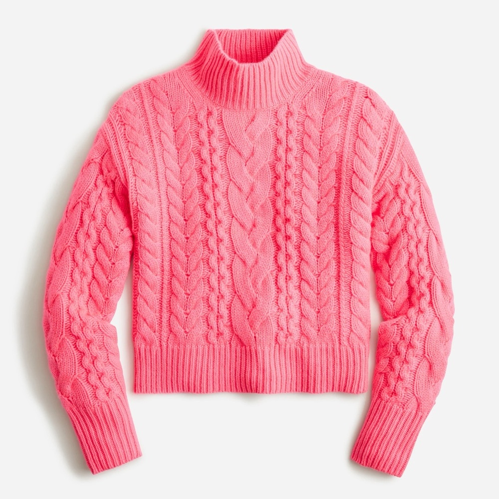 BNWT J CREW 100% CASHMERE CROPPED CABLEKNIT TURTLENECK SWEATER